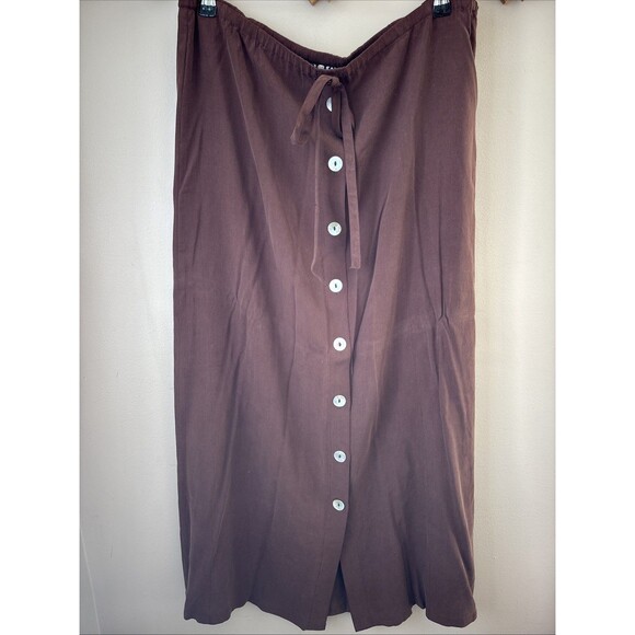clio Dresses & Skirts - Vintage Clio Silk Midi Skirt Brown Button Front Womens M 100% Silk